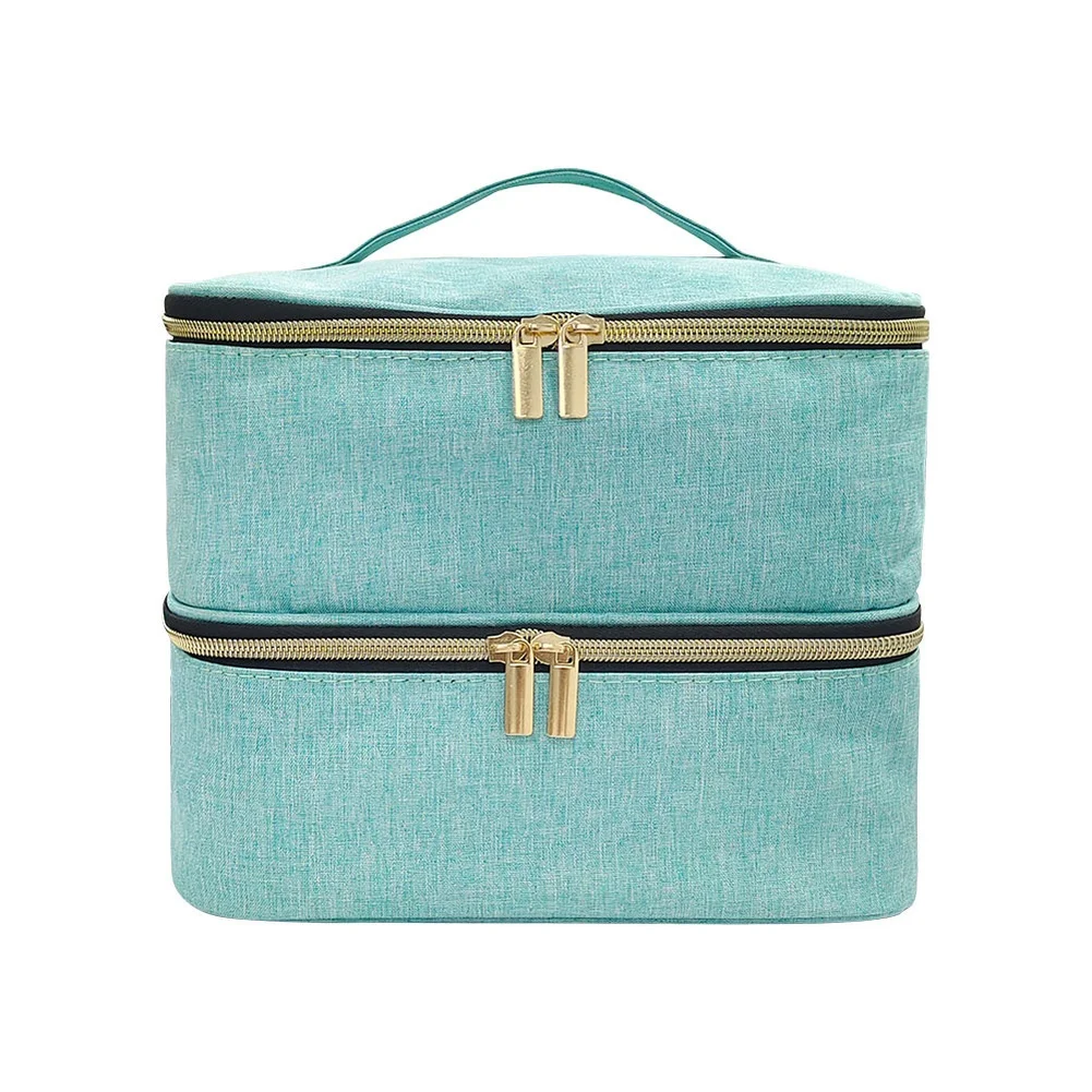 1pc Light Green Double Layer Nail Polish Organizer Case With Adjustable Dividers For UV Lamp Manicure Tools Storage Bag