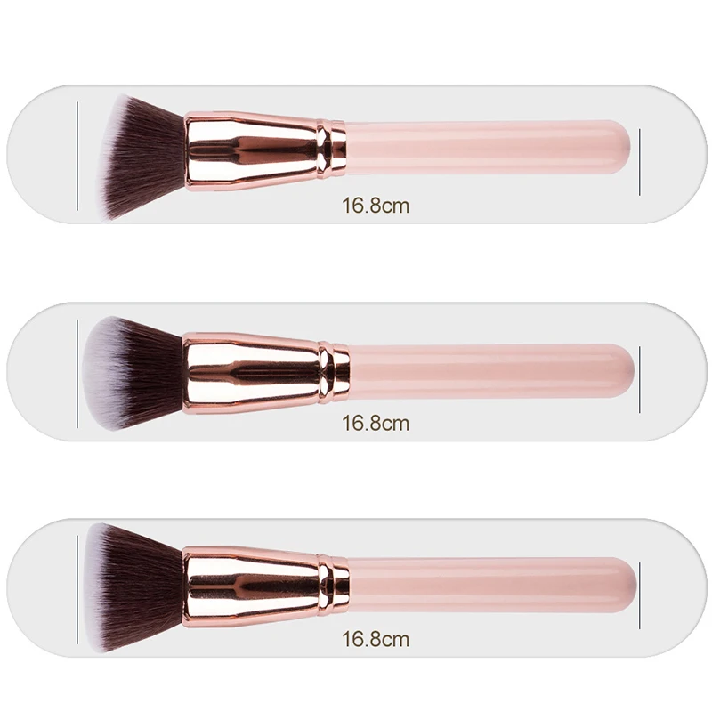 Conjunto de pincéis de maquiagem 3 peças, pincel plano de base kabuki para pó de creme líquido, mistura de contorno facial completo, base facial grande m