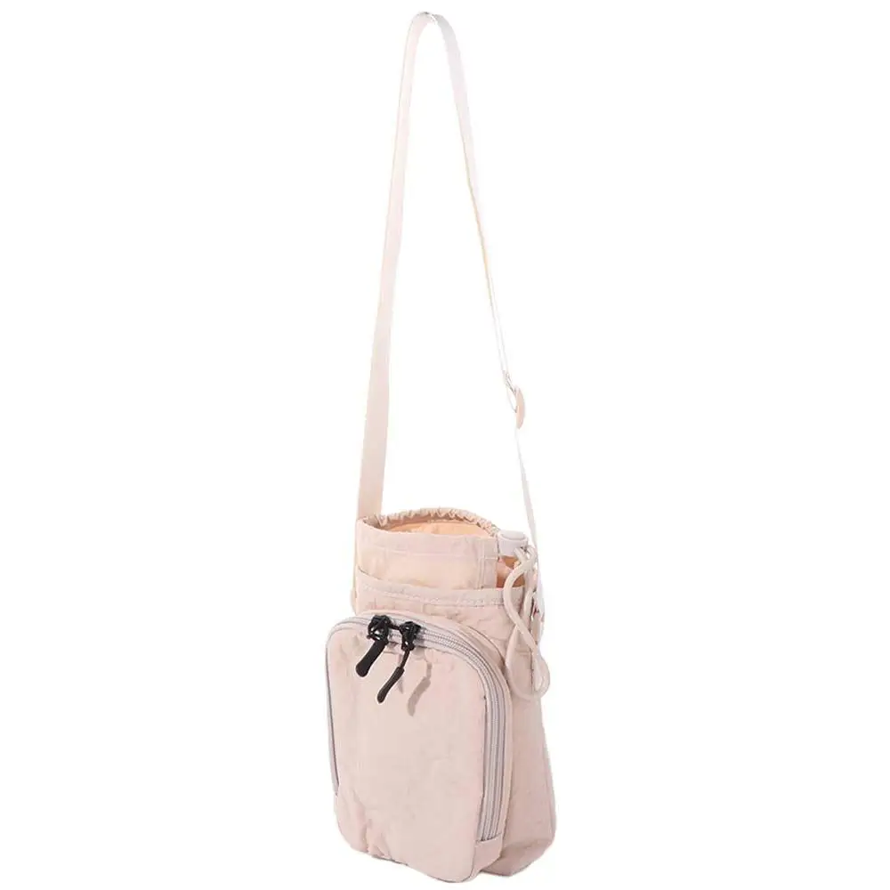 

Canvas Shoulder Water Bottle Bag Drawstring Solid Color Crossbody Mobile Phone Bag Portable Korean Style Water Cup Bag