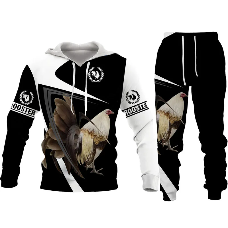 Rooster Hunting Camo Tracksuit Set Harajuku Man Woman Hoodie+Pants Two Piece Set Cock Animal 3D Print Fashion Casual Suit