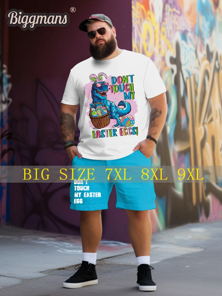 

Biggmans （L-9XL）Plus Size T-Shirt And Shorts Set For Men's Hip Pop Loose Comfortable Short sleeve Leisure Cartoon Two Piec