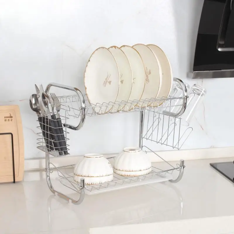 Kitchen Countertop Bowl Rack Drain Rack with Cup 2tier Dish Organizer with Draining Shelf Multipurpose Dish drying Rack