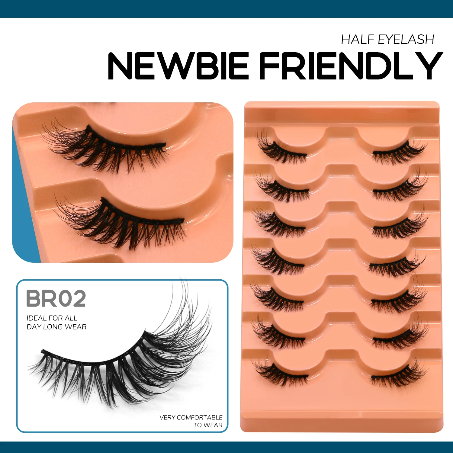 Lasvirey Faux cils œil de chat moelleux, demi-cils, bande naturelle, faux cils, extensions de cils allongés, doux et moelleux