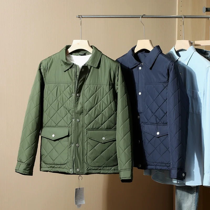 

Ретро-винтажная легкая хлопковая куртка для мужчин, уличная рабочая одежда, стеганая, с ромбовидной строчкой, городской стиль, приталенный крой
