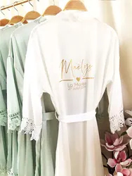 Short Gown Lace Hem Robes Ladies Dressing Custom Morning Bride Kimono Hen Party Detail Wedding Gown Personalized Silk Kimono New