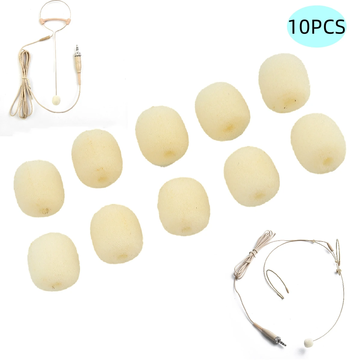 10PCS Microphone Windscreen Sponge Cover Headset Mic Foam Cover Protective Cap For Gooseneck Meeting Mic Beige Parts