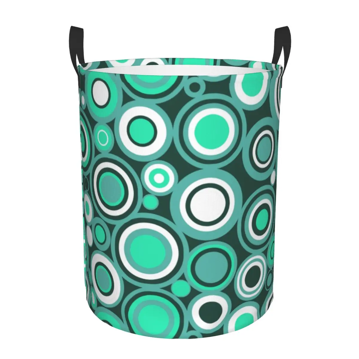 Robins Egg Blue Green And White Circle Retro Pattern Laundry Basket Geometric Mid Century Clothes Toy Hamper Storage Bin for