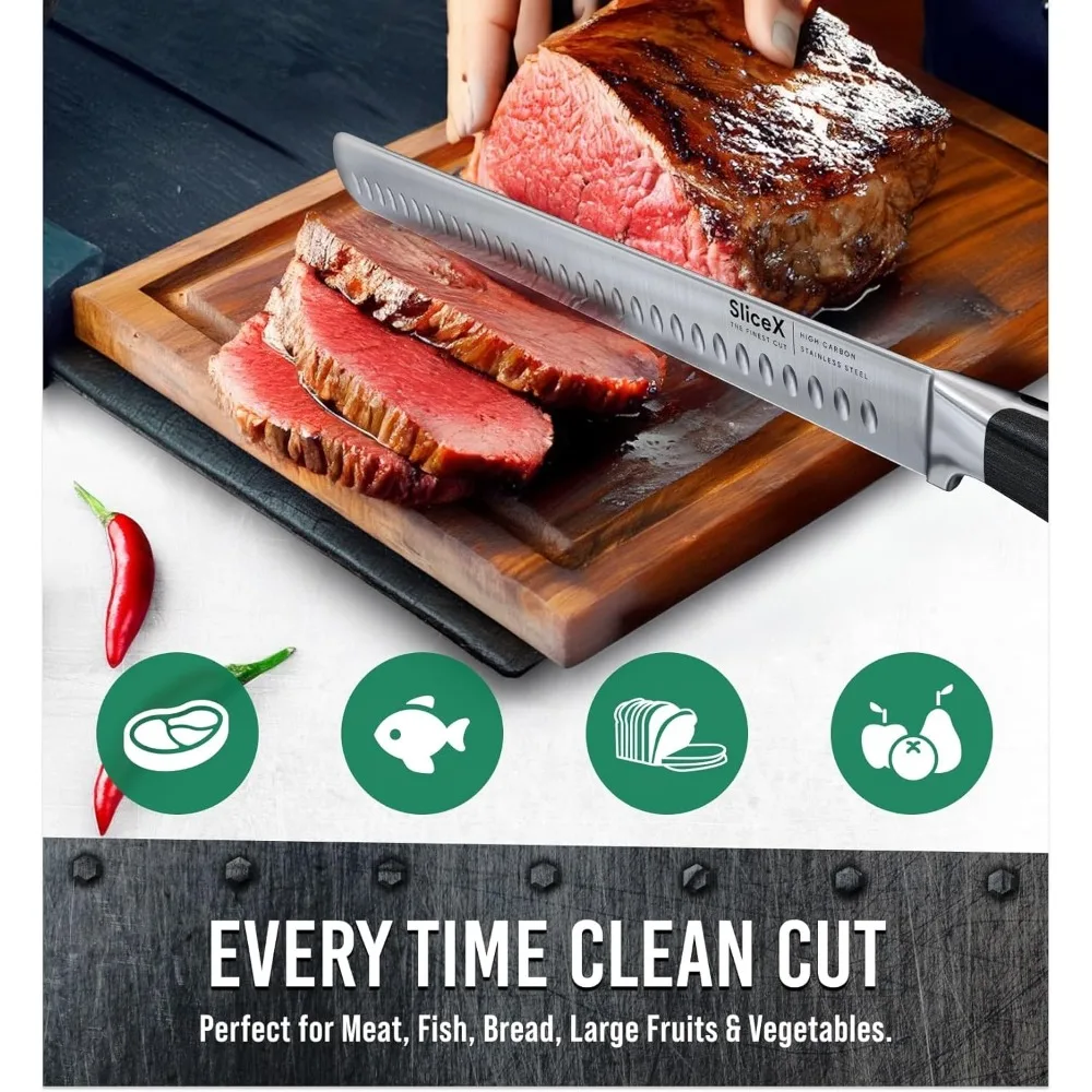 Brisket Slicing Knife – 12 Brisket Knife, BBQ, Grilling Gifts For Men – Razor Sharp German Steel, Full Tang, Ergonomic Handle