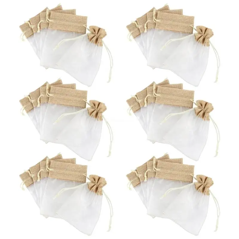 

30pcs Sturdy Linen and Organza Fabric Bags with Drawstring Storage Bags for Jewelry Organization and Gifts Presentation Dropship