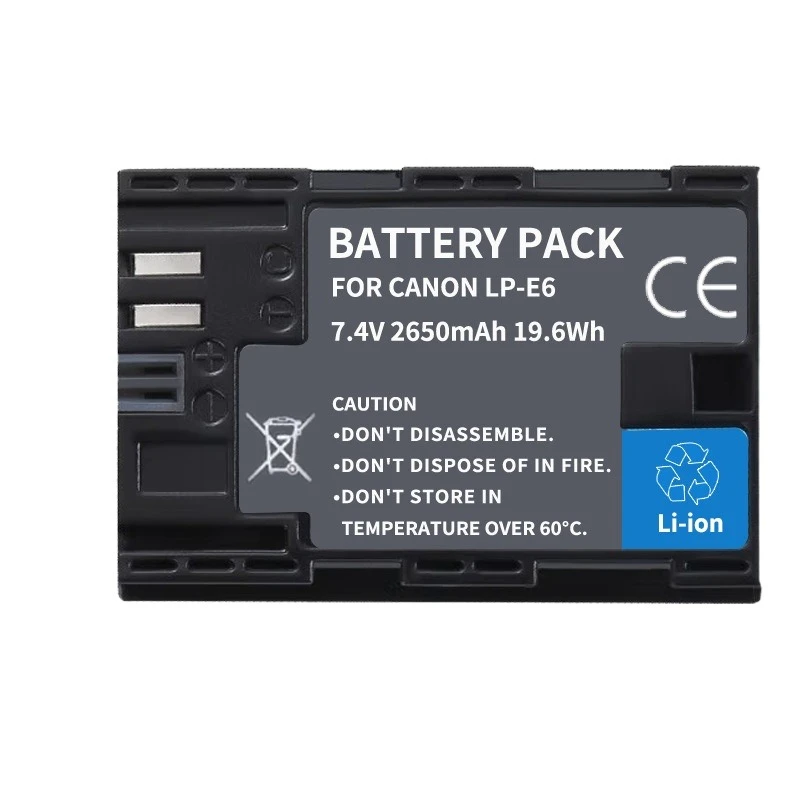 

2650mAh Li-ion LP-E6 LP-E6N Digital Battery for 6D 7D 5D Mark II III IV 5D 60D 60Da 70D 80D 90D 5DS R5 R6 XC10 XC15
