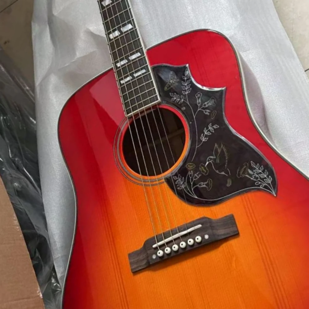 

Акустическая гитара 41 дюйм, серия Hummingbird, с цельной верхней декой, красного цвета, глянцевый палисандровый гриф, бесплатная доставка, все модели 2025 года