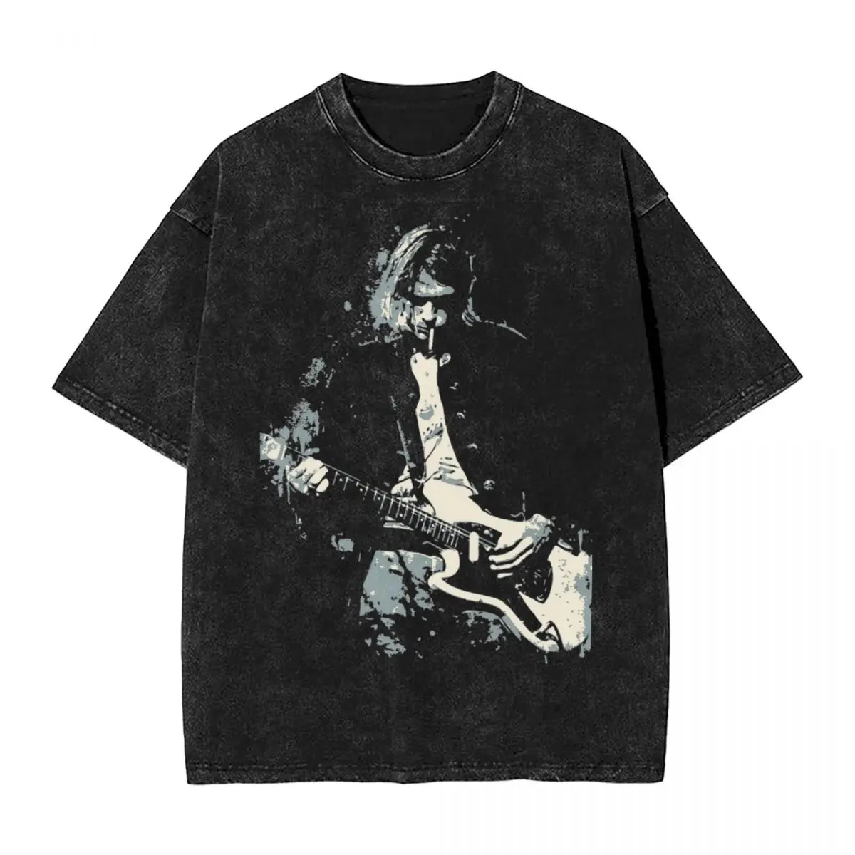 Kurt Cobain Guitar T Shirt Hip Hop Washed Short Sleeve High Street T-Shirts Vintage for Men Women Tops Streetwear Summer Tees