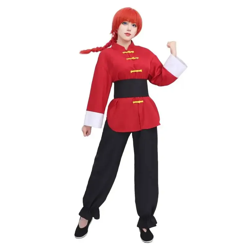 

DAZCOS 1/2 аниме Ranma Saotome косплей костюм женский красный костюм кунг-фу с поясом для вечеринки на Хэллоуин