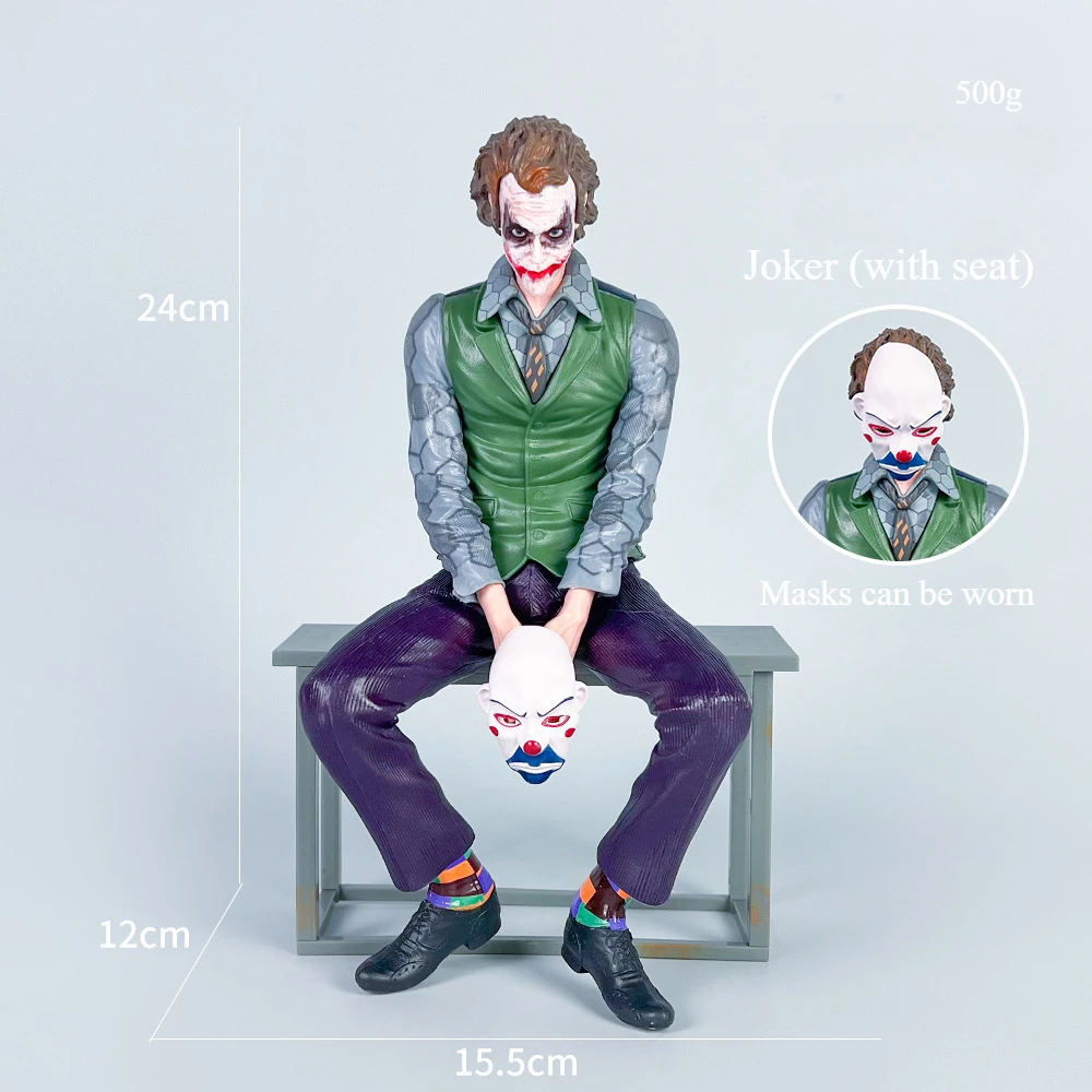 New Joker Heath Ledger Anime Figures Sitting Green Suit Handheld Joker Mask Car Decoration Model Kids Toys Children Xmas Gifts