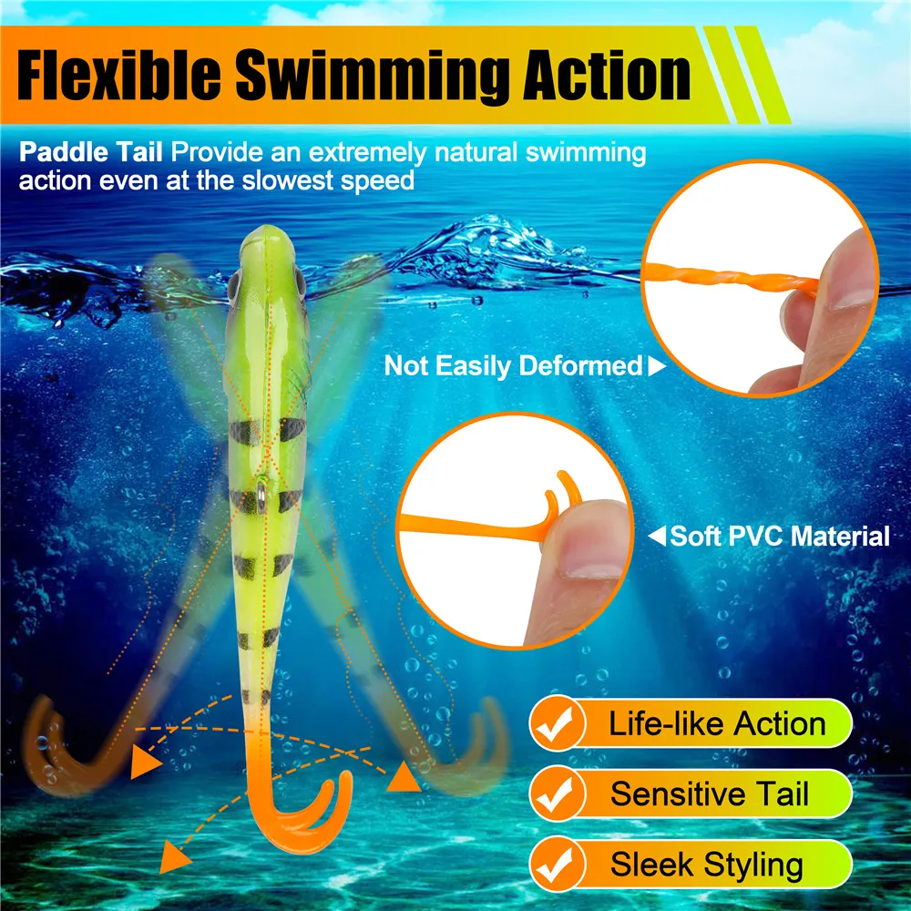5 Stück vorgezeichnete Jig-Kopf-Wobbler, weiche Angelköder, 12 g, Swimbait, weiches Silikon, künstliche Köderköder für Barsch, Hecht, Crappie, Forelle – Detail 4