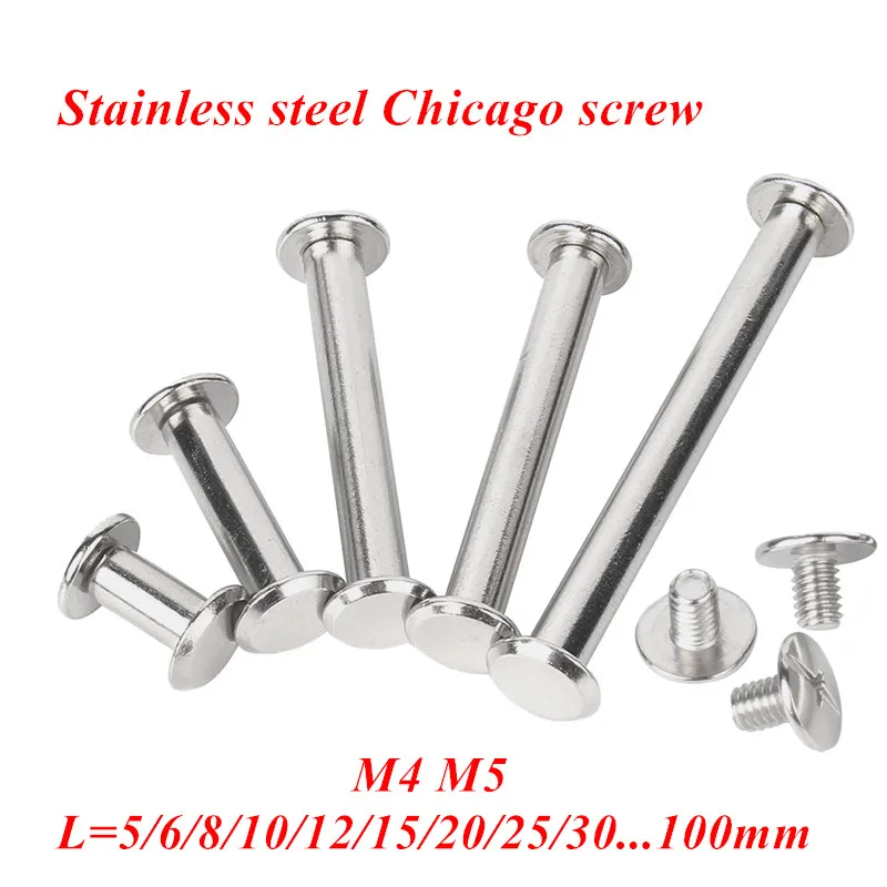 10/5pcs M4 M5*4-30mm Stainless Steel Sex Bolt Snap Rivet Chicago Screw Book Post Screws