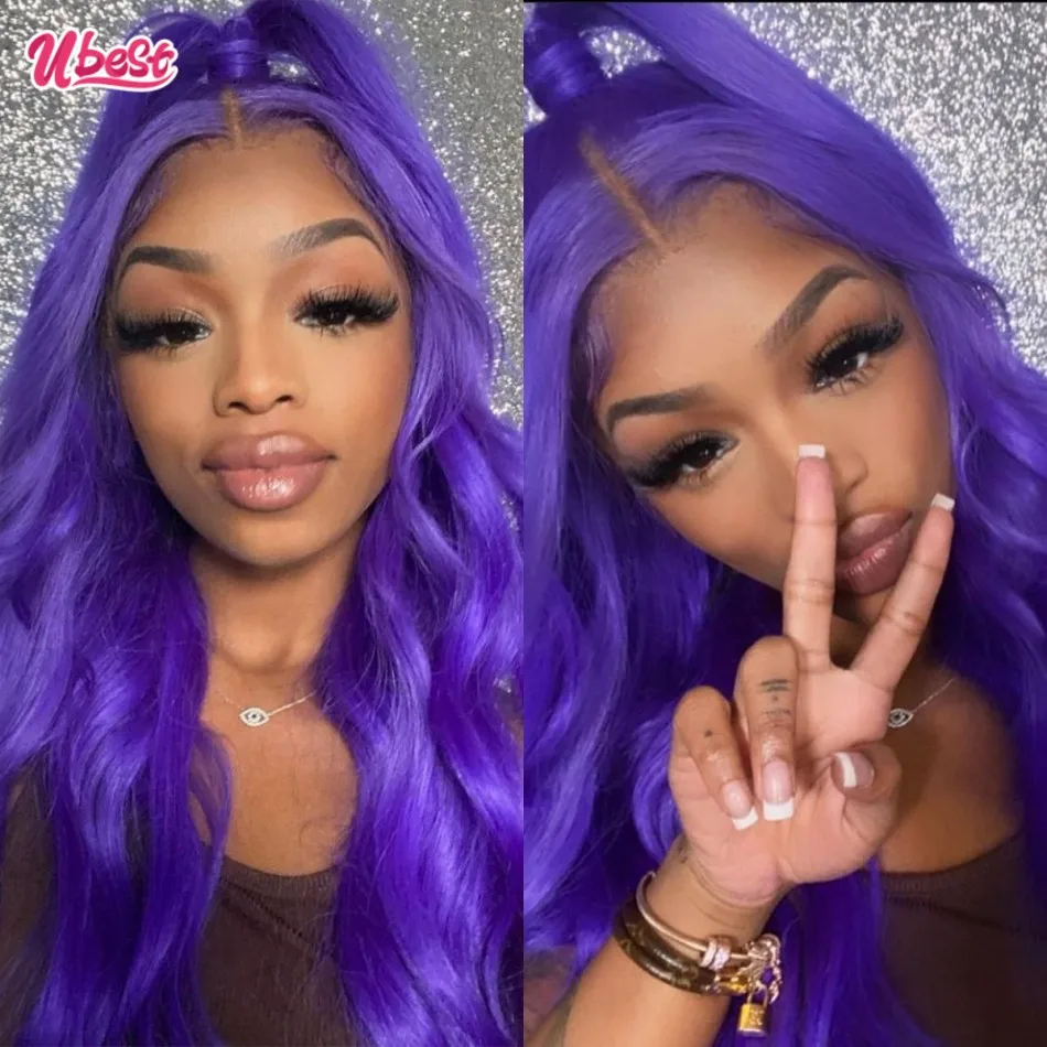 Remy Violet Purple Colored Wig Human Hair Body Wave 13x4 Lace Front Wig For Black Woman Brazilian Pre-plcuked 613 Lace Wig 180 %