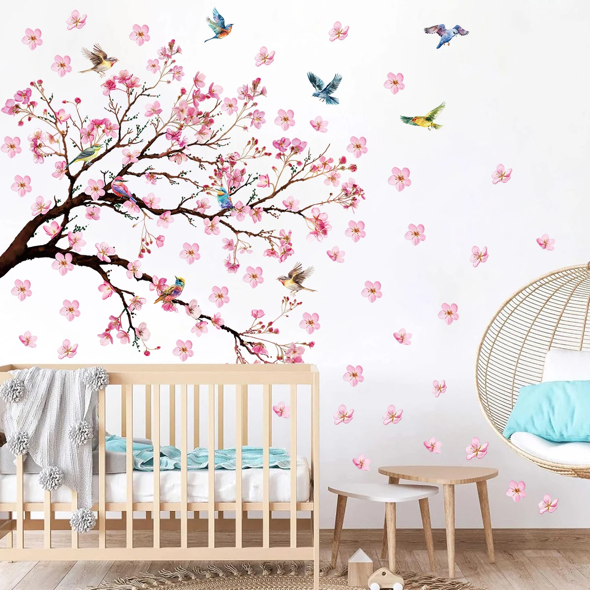 Watercolour Bird Flower Wall Stickers Living Room Decoration for Bedroom Wall Decals Kids Room Baby Nursery Home Decor Girl Gift