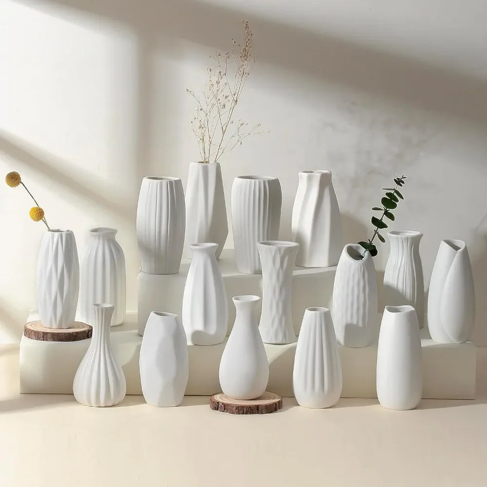 

Set of 16 White Bud Vases for Flowers, Small Vases in Bulk for Centerpieces, Vases for Wedding Decorations, Living Room