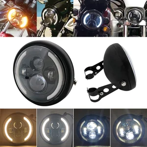 Evrensel 7.5 inç led arka kova, motosiklet modifiye far hi / lo işın drl ve mat siyah konut far braketi ile En iyi 10 satış, far yardımı-retro bisikletten bisiklete 1 numara