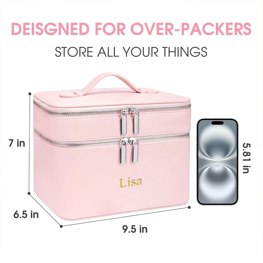 Customized Name Double-Layer Portable Professional Makeup Bag, Skin Care Toolkit, Beauty Storage Box, Multi-Partition Makeup Bag view 6