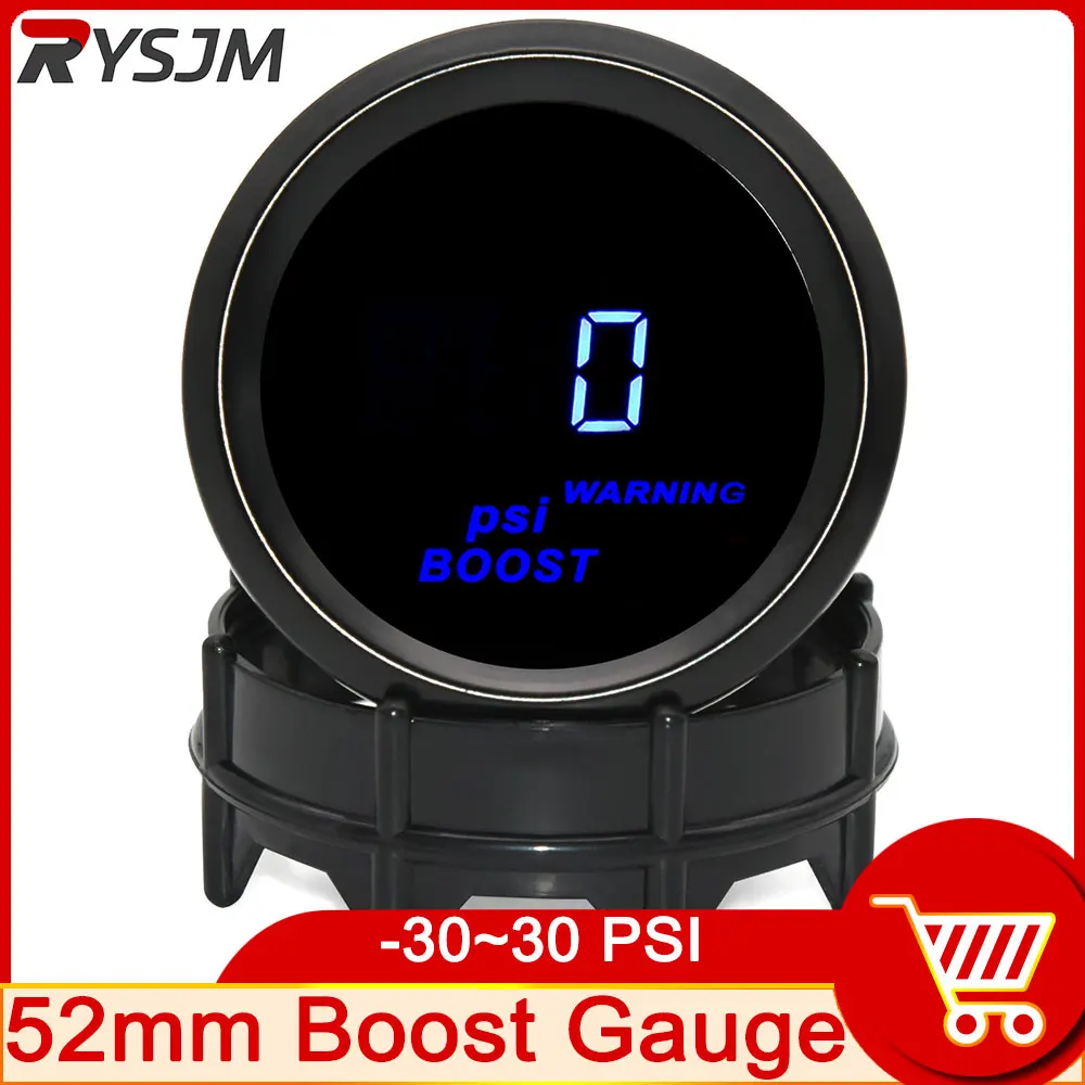 

52mm Boost Gauge Universal 12V LED Smoke Len PSI -14in.Hg~0~30PSI Turbo Boost Gauge Meter Digital Turbo Boost Meter