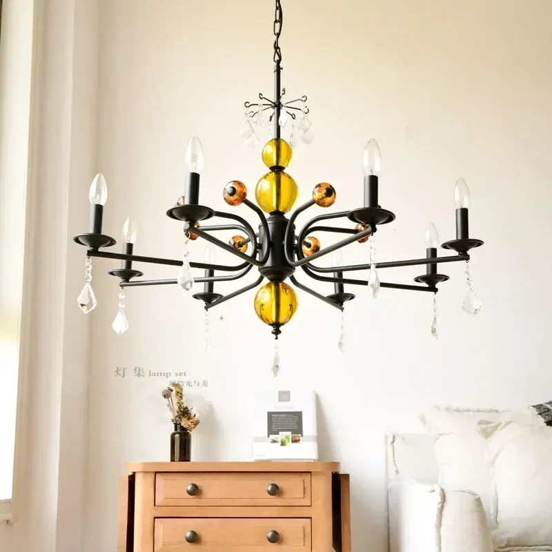

SANDYHA Nordic Minimalist Chandelier Vintage Iron Pendant Light LED Hanging Lamp For Bedroom Living Room Dining Home Decor