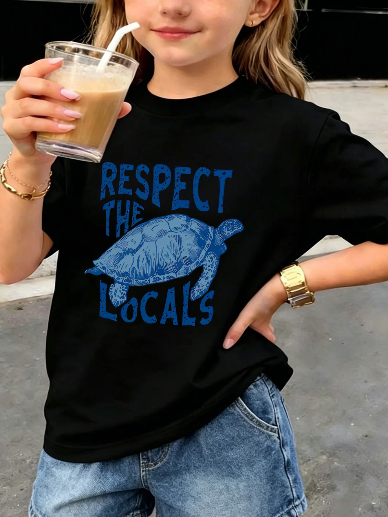 Family Matching T Shirt Vintage Blue Turtle Slogan Graphic Print Short Sleeve Cotton Tee For Boys Girls Kids Daily Casual Wear