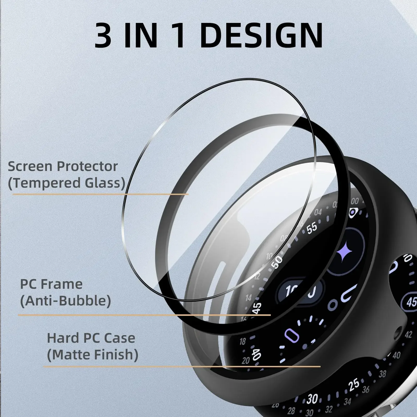 HD Tempered Glass+PC Case For Google Pixel Watch 5 4 45mm Full Edge Shockproof Bumper Screen Protective Case For Watch 5 4 41mm