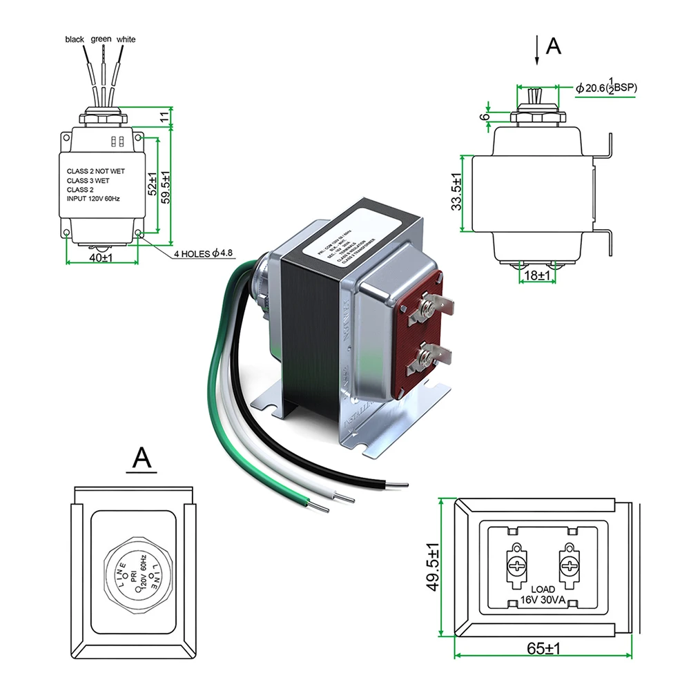 

Трансформатор дверного звонка 16 В 30 ВА Источник питания переменного тока Термостат Адаптер питания Проводной трансформатор дверного звонка