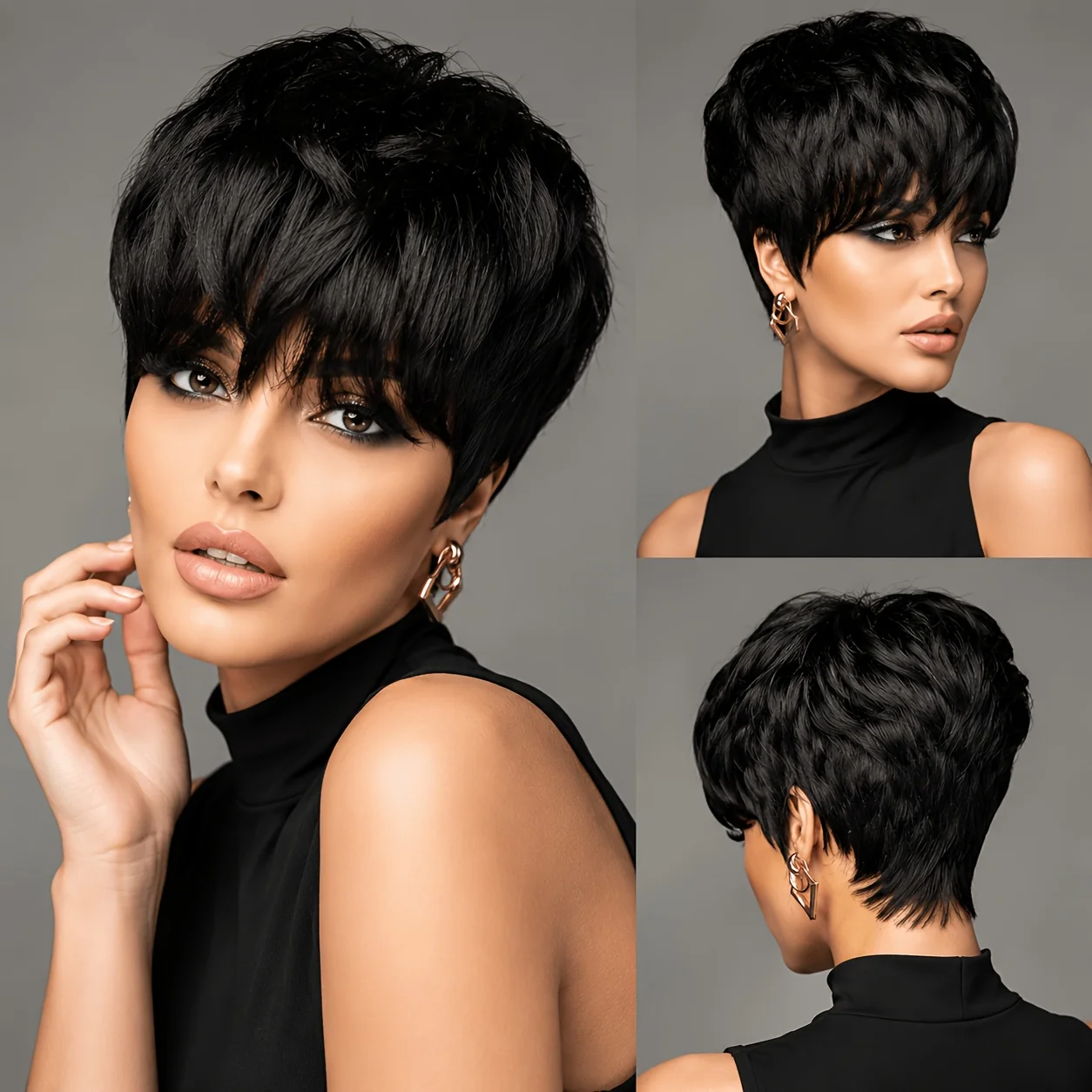 Pure black texture, ultra short cut hair, workplace styling, role-playing, Korean Wave holiday party, women's styling, wig