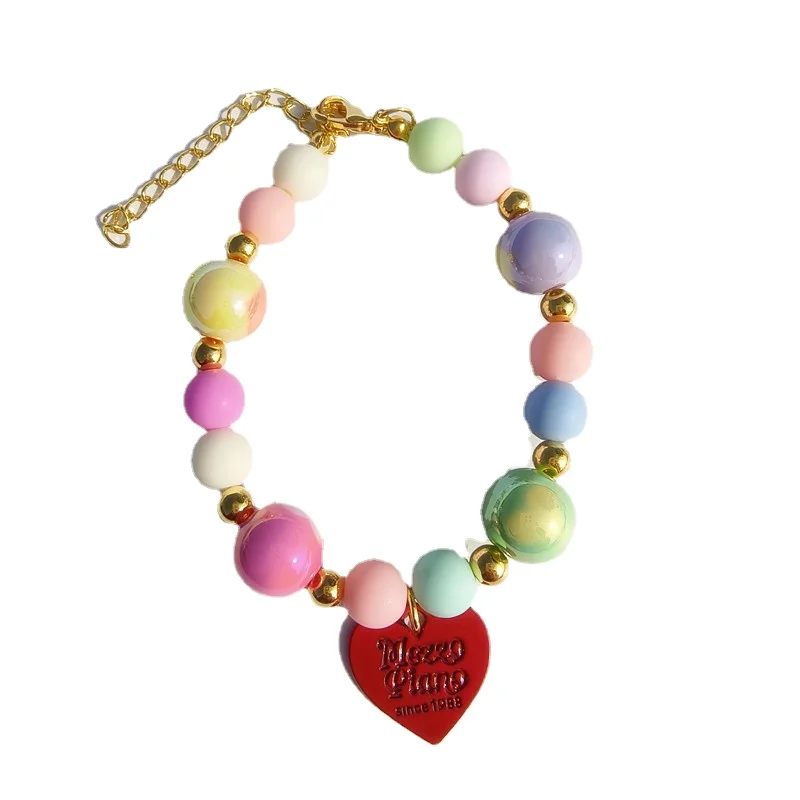 Kleurrijke huisdier liefde halsband hond parelketting regenboog veelkleurige hond ketting kattenhalsband huisdier verzorging puppy accessoires