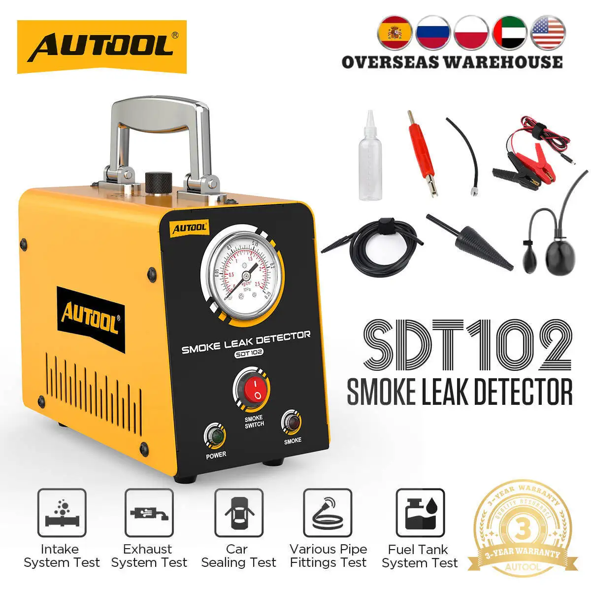 AUTOOL SDT102 Automotive Smoke Machine DC12V Built‑in Air Compressor Smoke Leak Detector EVAP Vacuum Exhaust Fuel Pipe Diagnostic Tester For Car Motorcycle Auto Repair Workshop Tools