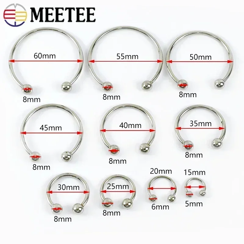 5/10Pcs Meetee 15-60mm Metal U-shaped Rings Buckle Double Screw Buckles Clothes Swimwear Collar Strap Decor Clasp Hook Accessory