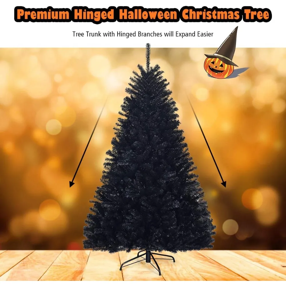 شجرة عيد الميلاد السوداء الاصطناعية غير المضاءة بطول 6 أقدام مع 1036 أطراف فرعية، وحامل معدني، مثالية لديكور الهالوين والعطلات الداخلية #5