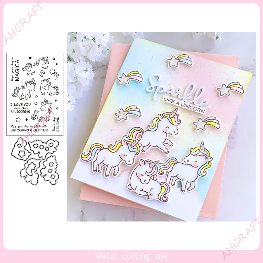 

Металлические штампы и штампы в виде единорога, сказки для скрапбукинга, фотоальбома, декоративное тиснение, бумажные карты, ремесла, высечка