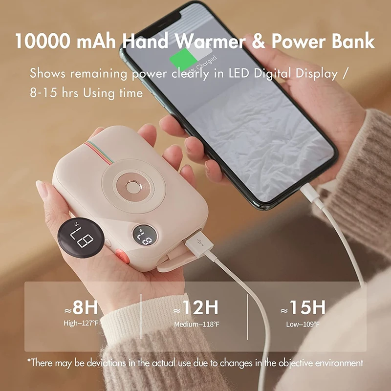 Hand Warmers Rechargeable,10000Mah Electric Hand Warmer Portable Power Bank Reusable Handwarmers, LED Display Heater