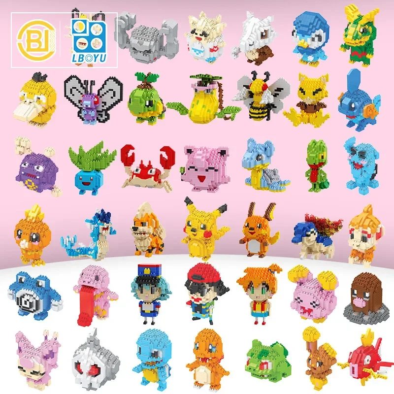 Pokemon Building Blocks Small Cartoon Mini Block Pikachu Charizard Eevee Mewtwo Anime Assemble Action Model Dolls Boys Toys