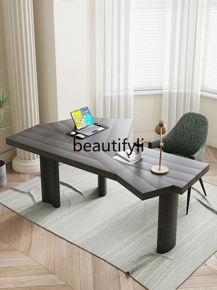 Retro creative fan-shaped premium solid wood desk 1.8 meters computer desk