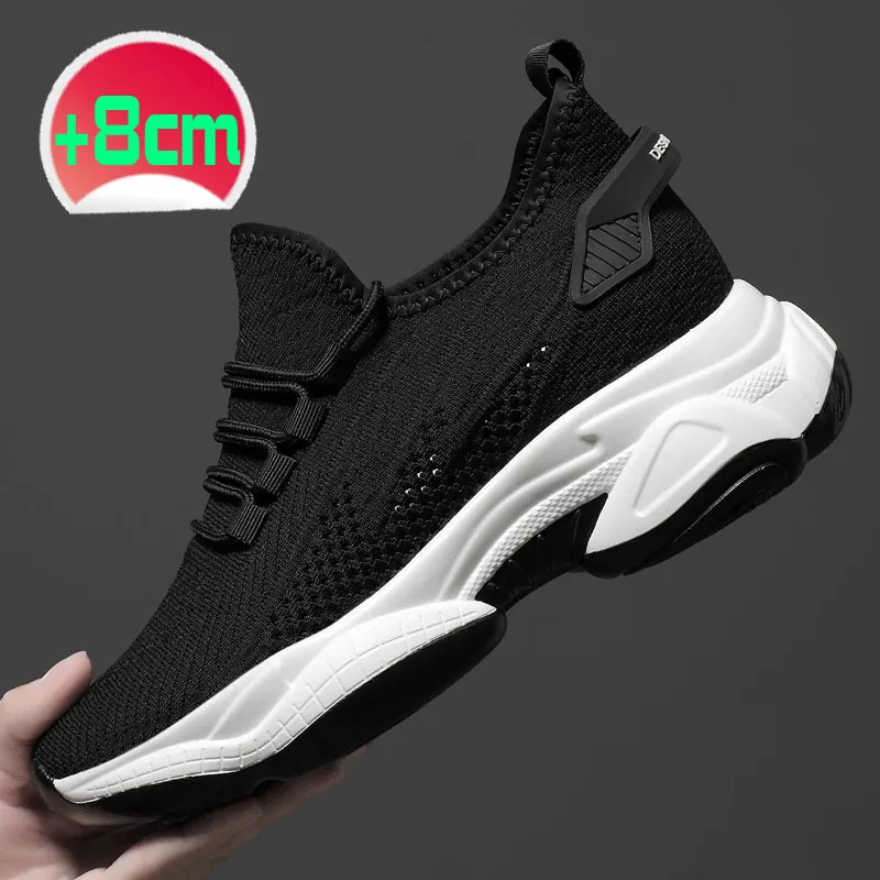 Sneakers men elevator shoes for men casual insole 8cm 6cm optiomal heels height height increase taller male 36-44