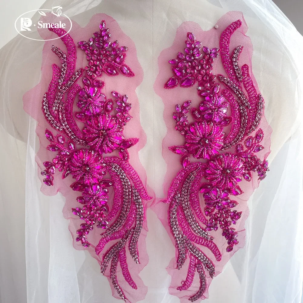 1 زوج متعدد الألوان مخيط يدويا الزجاج الحفر مرآة الزهور تألق حجر الراين الخصر الكتفين فستان الزفاف Patch بها بنفسك التصحيح RS4077 #5