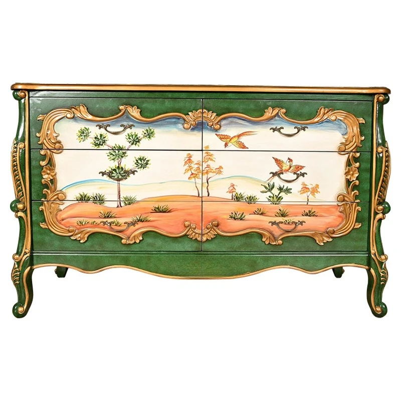 

Six-bucket entrance cabinet retro painted drawers living room against the wall bedroom solid wood large-capacity storage