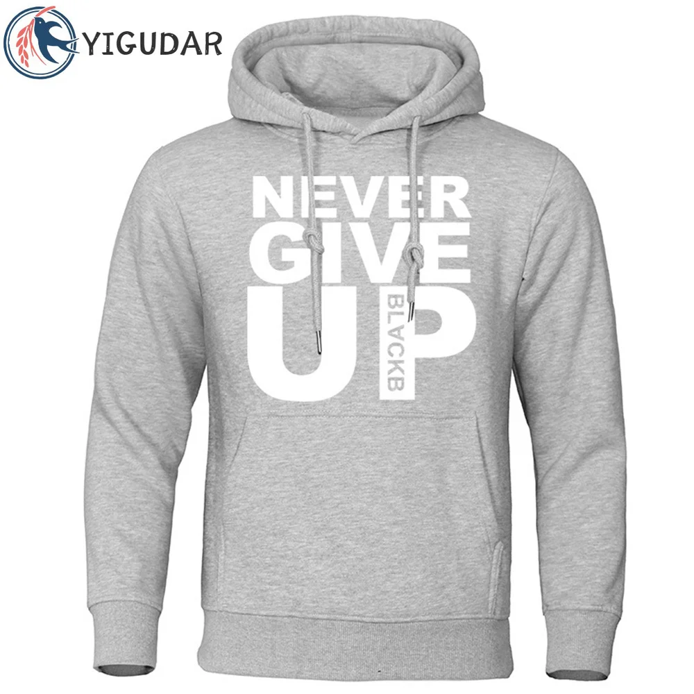 

Men's Hoodies Brand Sweatshirts Soft Autumn Winter Tracksuit Never Give Up Print Tops Cotton Streetwear Quality Male Pullovers