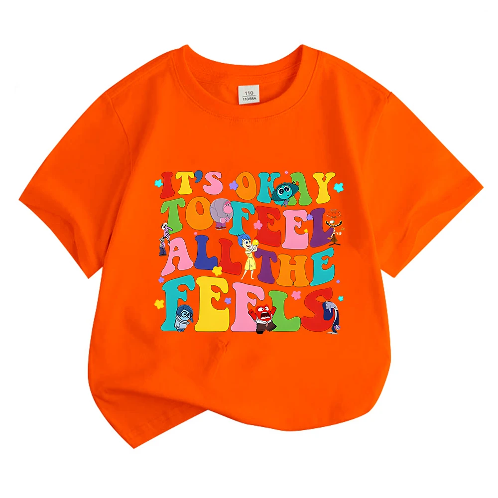 T-shirt anak-anak kartun Anime Inside Out 2 baju katun lengan pendek leher-o T-shirt grafis