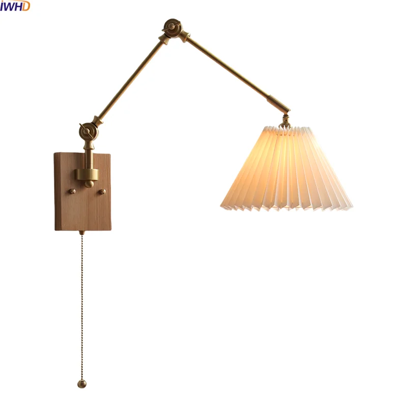 

IWHD Indoor Nordic LED Wall Light White Umbrella Style Swing Copper Arm Interior For Home Modern Bedside Lamp Applique Murale