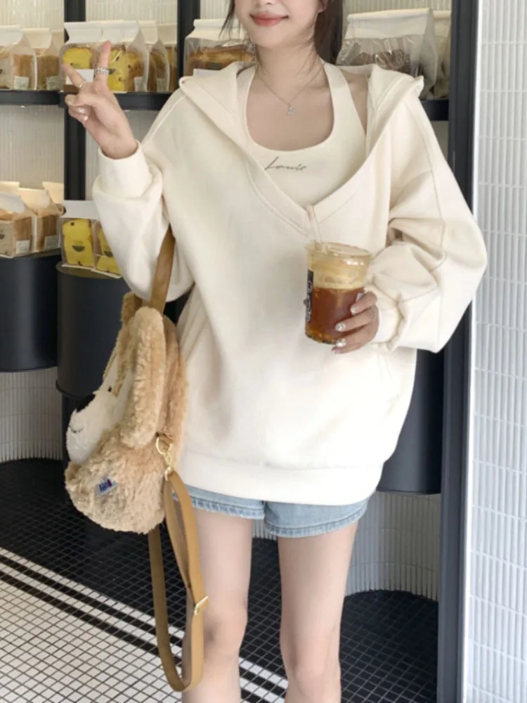 

Sexy Slouchy Two-piece Hoodie Women's Autumn Casual Temperament Fashion Hoodie Loose Elegant Solid Color Oversized Clothing