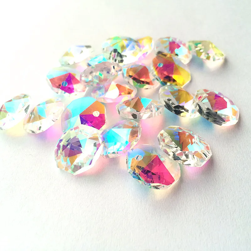 Hot Selling 2000Pcs/ lot 14mm Clear AB Color Crystal Octagon Bead With 1Hole Rainbow Making For Party & Holiday DIY Decorations