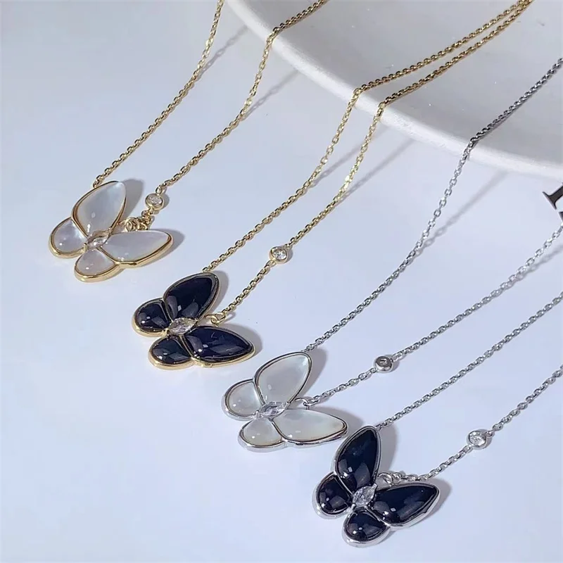 White fritillaria butterfly necklace for women Titanium steel light luxury high sense pendant niche shell clavicle chain