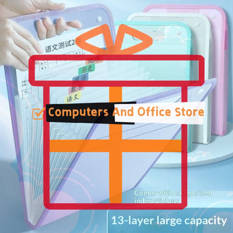 Expanding File Folder 13 Pockets Large Capacity Portable Handle For School Office Document Storage