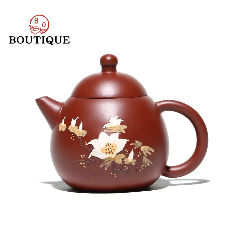 

200ML Authentic Yixing Purple Clay Teapots Famous Handmade Clay Painting Orchid Dragon Egg Zisha Pot Raw Ore Dahongpao Teaware